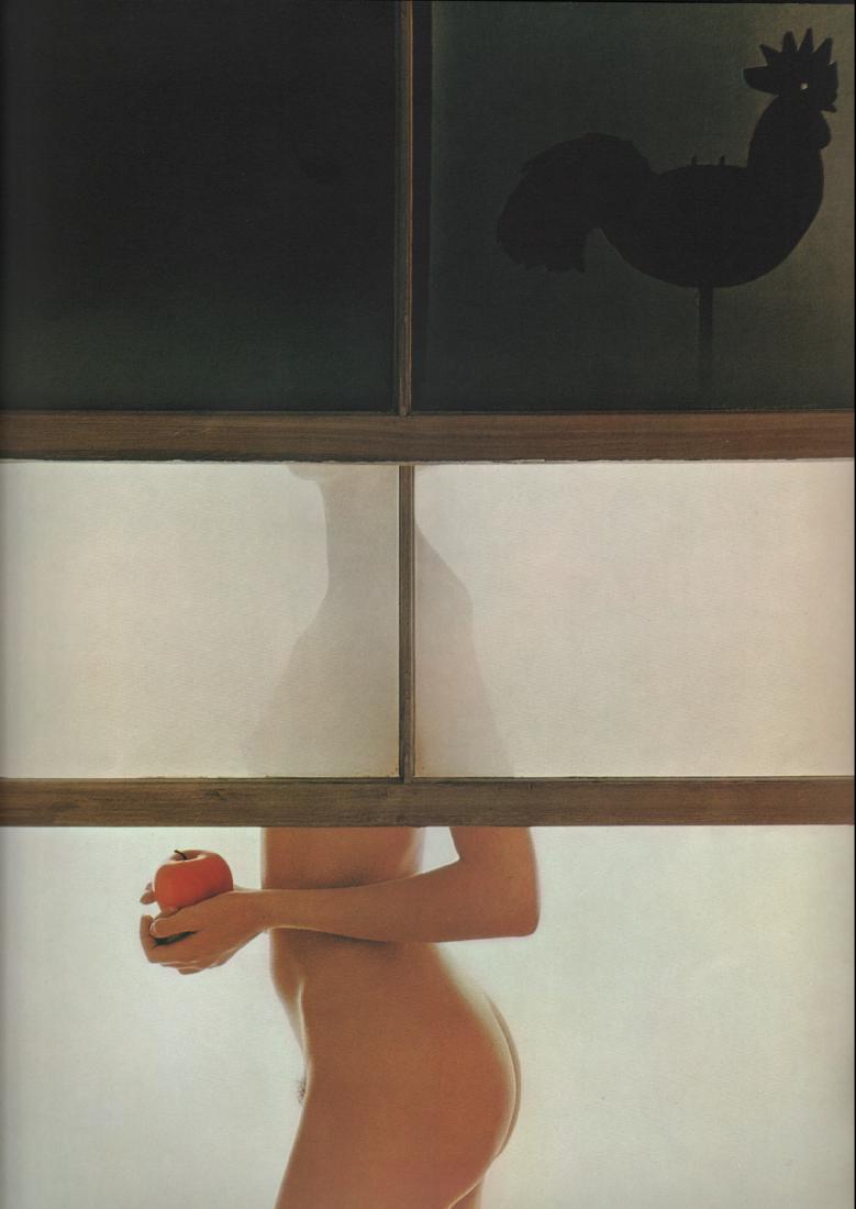 SAM HASKINS - Woman with an apple: Artist: SAM HASKINS Print Title: Woman with an apple Medium: Color Photo-lithograph Printing Date: 1972 Printed in Switzerland Image Size: 13.5 X 18 inches Sam Haskins(1926-2009)was a British photogra