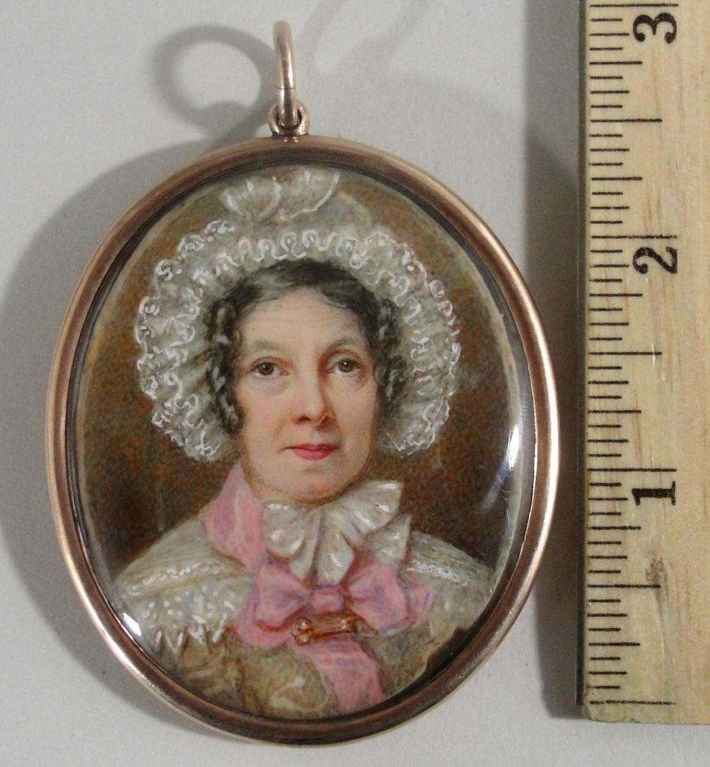 Antique 18C Miniature Portrait Painting Pendant, Woman (1 of 6)