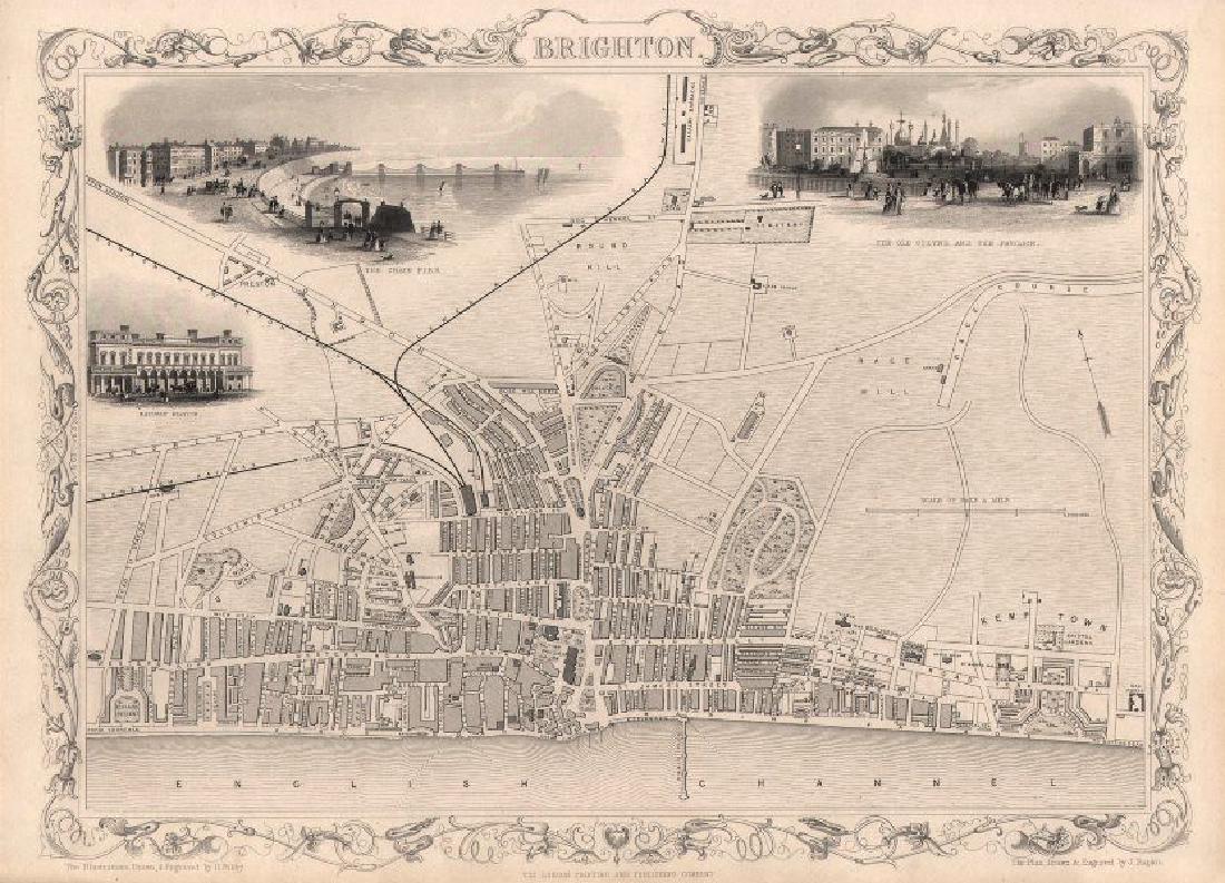 Tallis / Rapkin: Antique Map, Plan of Brighton, 1850 (1 of 2)