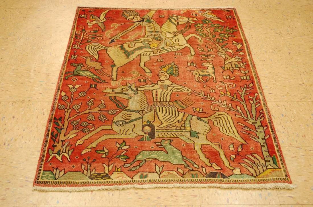 Hunting Designkork Wool Persian Kashan Rug 3.4x4.7 (1 of 8)