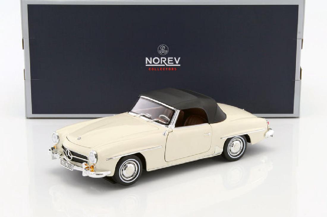 Norev Scale 1:18 Mercedes-Benz 190 SL 1957: Eye-catching, beautiful model of the Mercedes-Benz 190 SL 1957. This German classic is produced in miniature by Norev in the scale 1:18 so the finish, detailing and quality are of a high level. With t