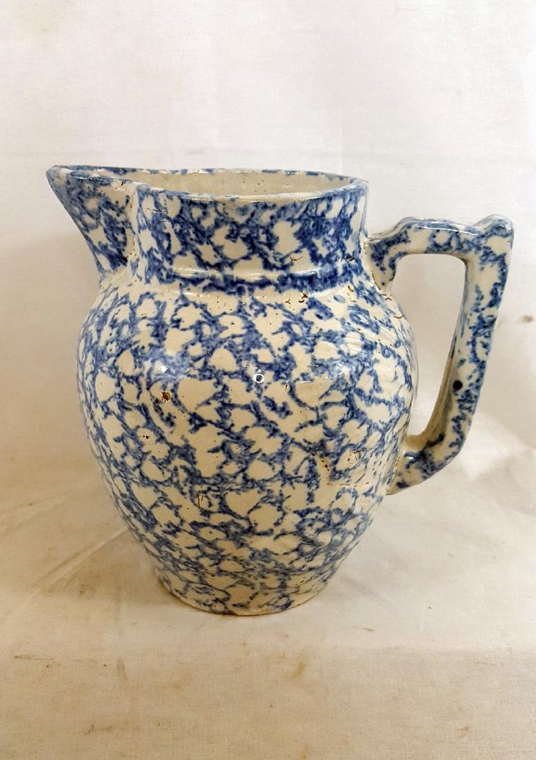 Blue Sponge Ware Clam Shell Embossed Pitcher Circa 1880 (1 of 4)
