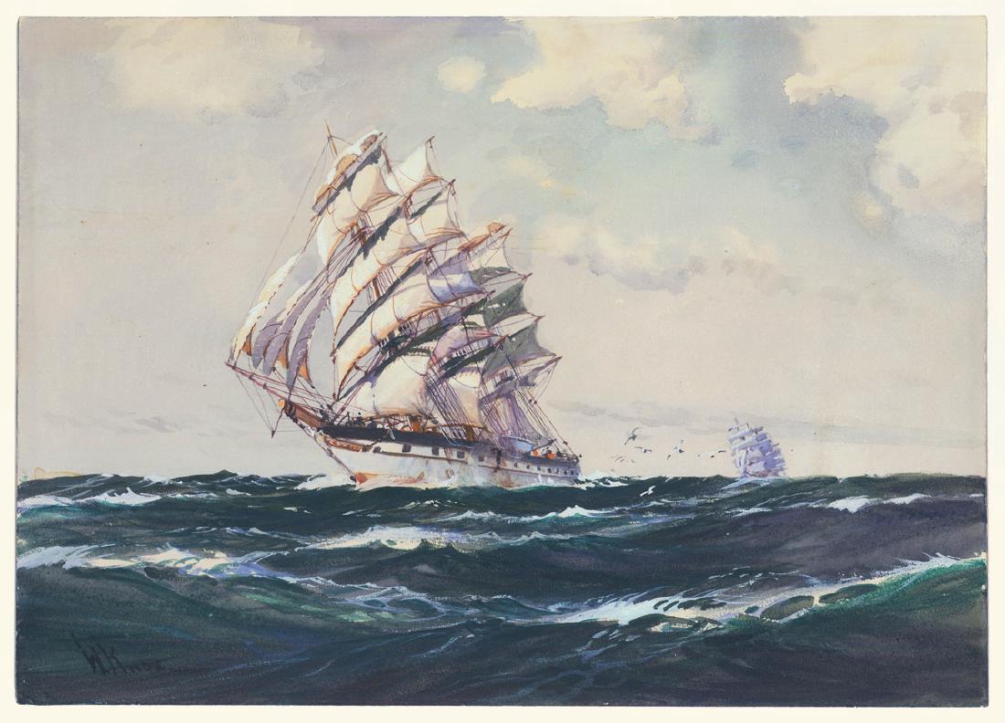 William Knox Watercolor Painting Clipper Full Sail (1 of 2)