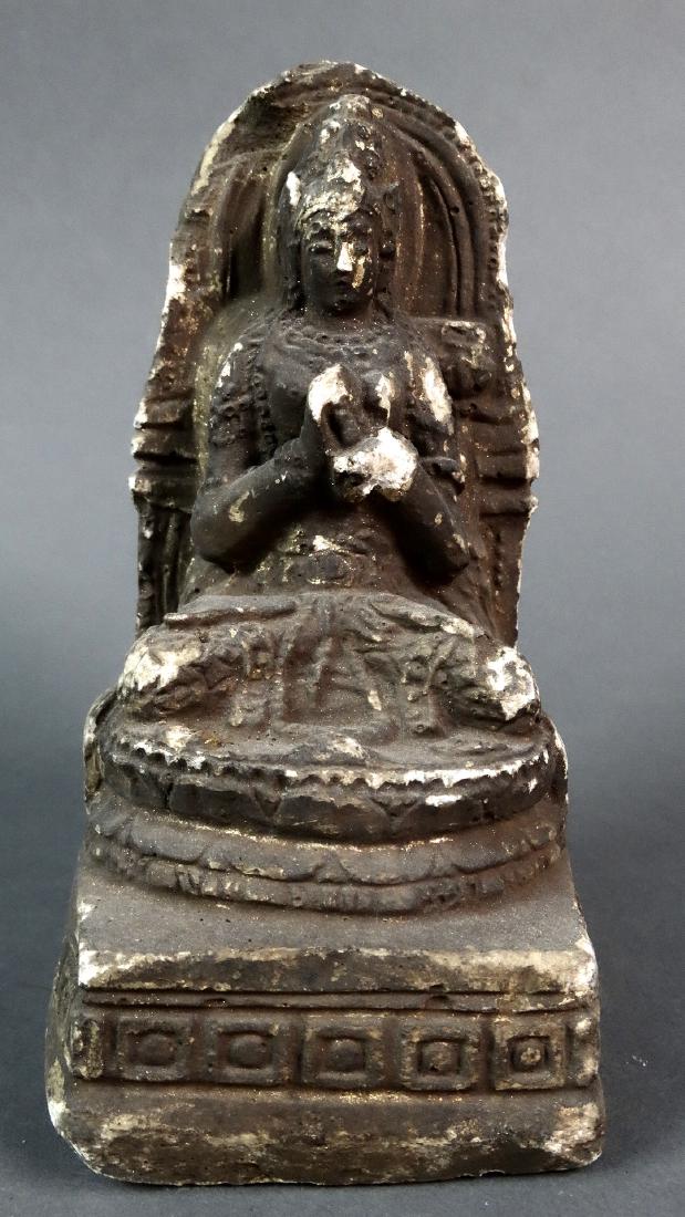 Antique limestone Buddha: Origin: Birma Date: 1st half 20th cenrtury Materials: Limestone Size: 15.5 cm Antique limestone Buddha from Burma, Bhumisparsha Mudra, Shan (Tai Yai) style No Reserve: This lot starts at $1 and has no