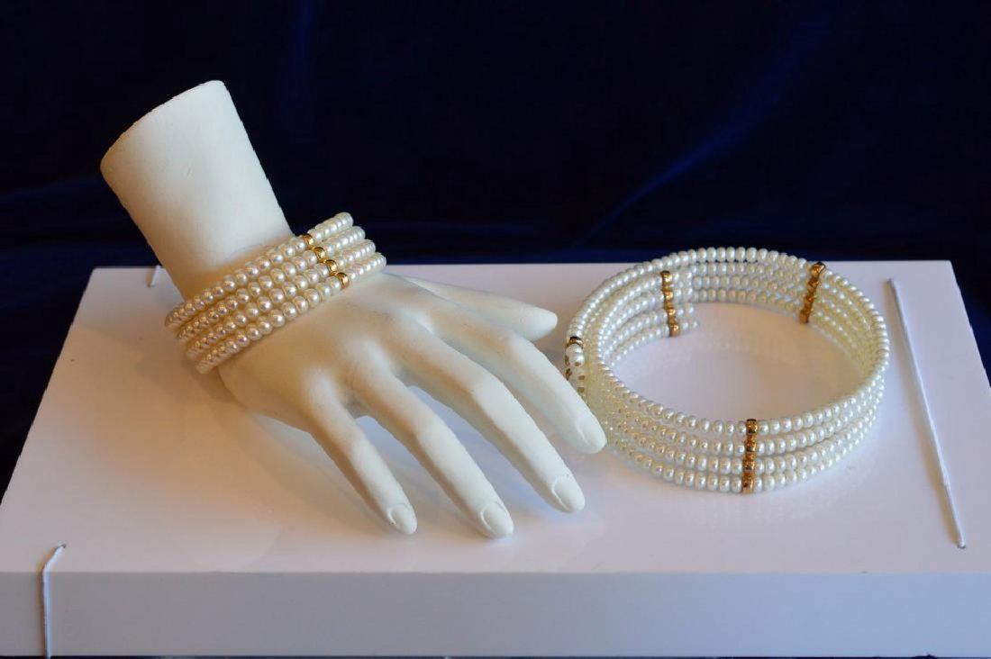 Four Row Button Pearl Choker & Matching Cuff Bracelet (1 of 2)