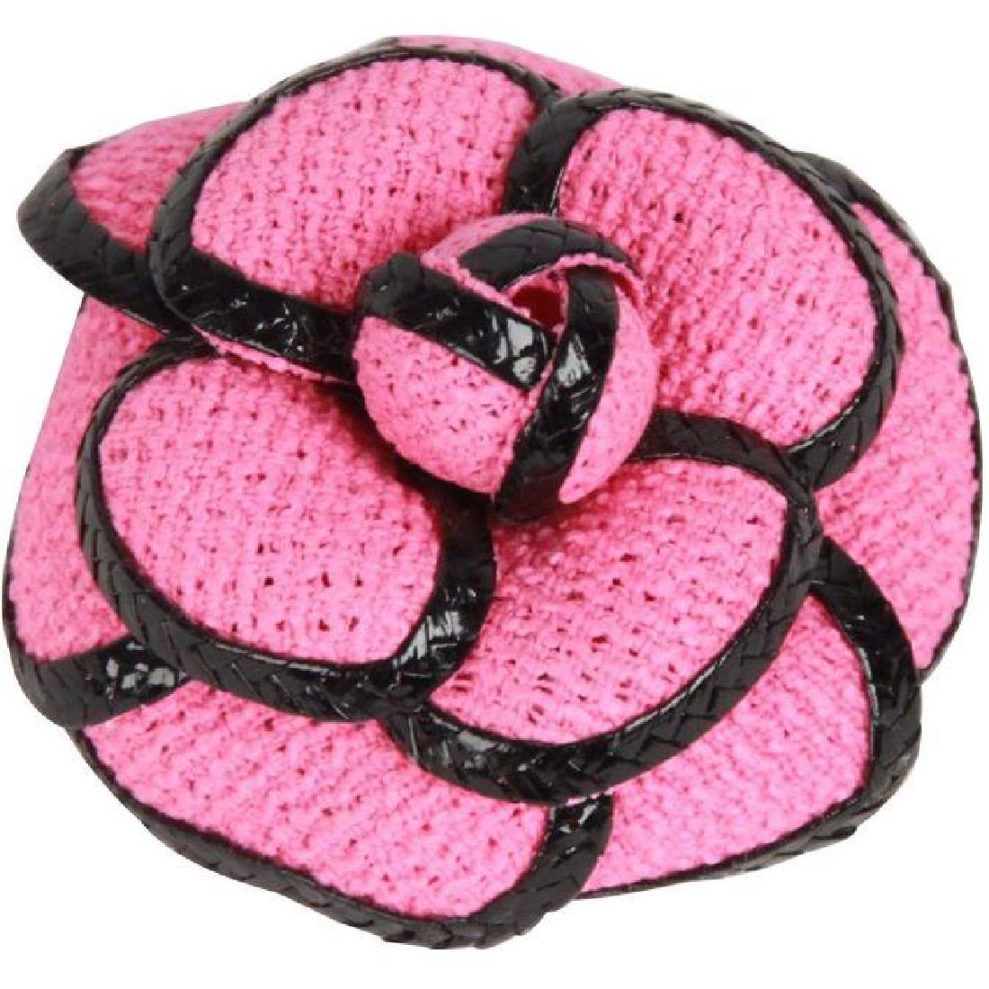 Chanel Pink & Black Camellia Brooch Flower Pin (1 of 4)
