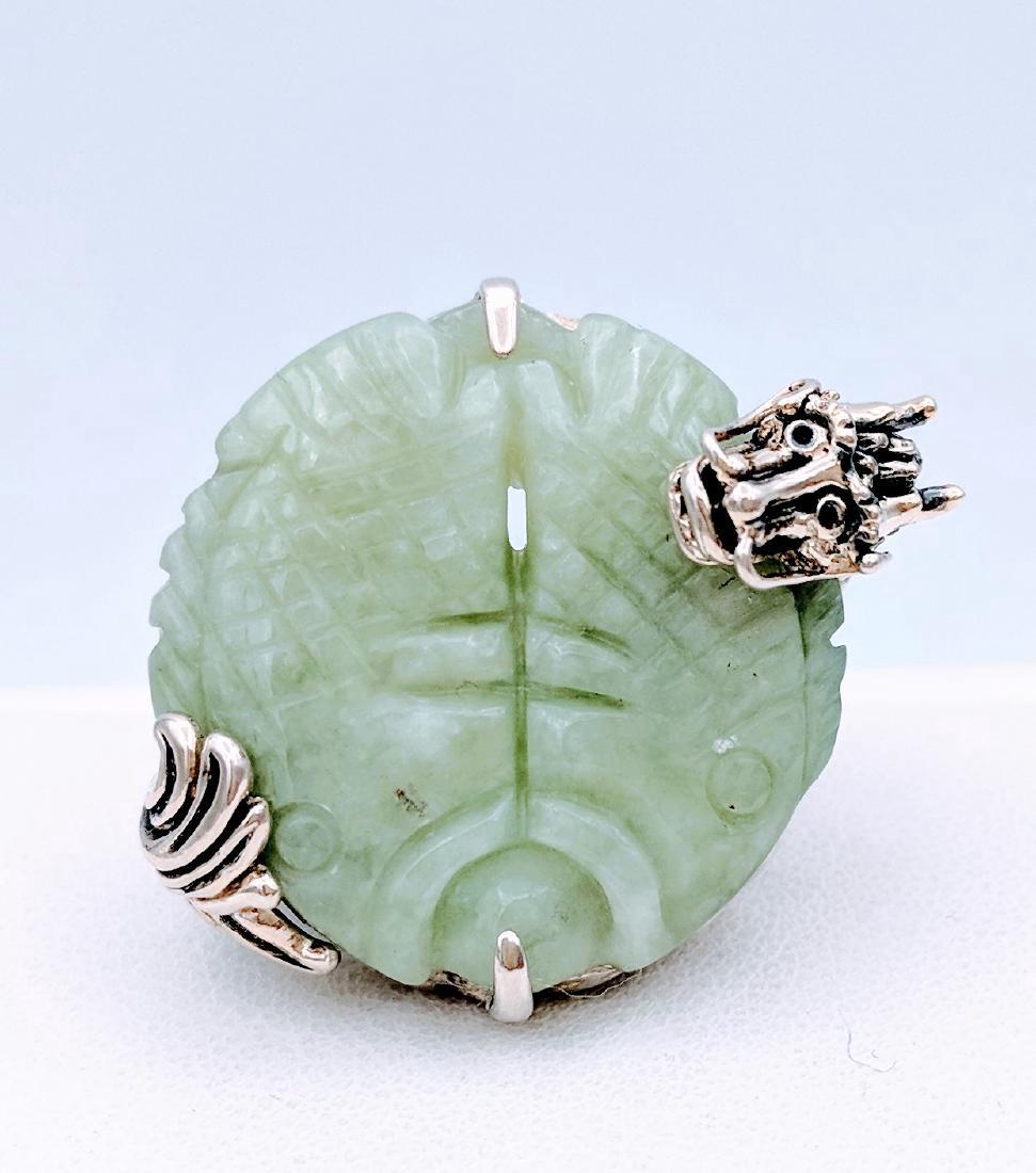 Sterling Silver Figural Dragon Designed Jade Ring (1 of 5)