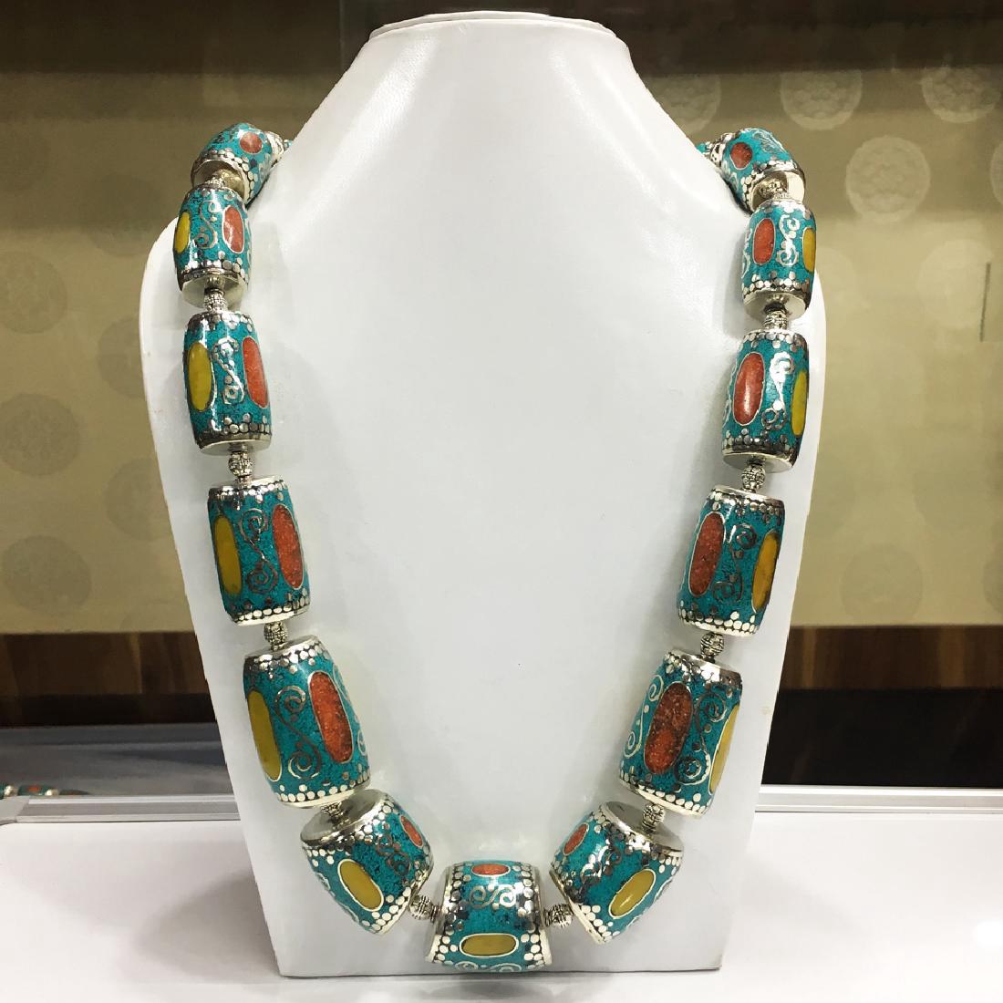 Tibetan Silver Turquoise Amber Handmade Necklace (1 of 1)