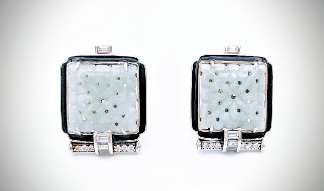 Sterling Silver Jade Black Enamel Earrings (1 of 4)