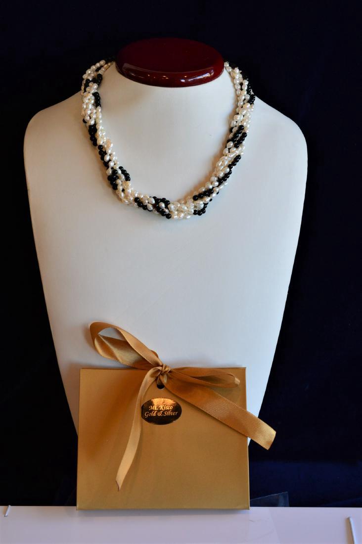 Ladies 6 Strand Freshwater Pearl Black Beads Necklace (1 of 4)