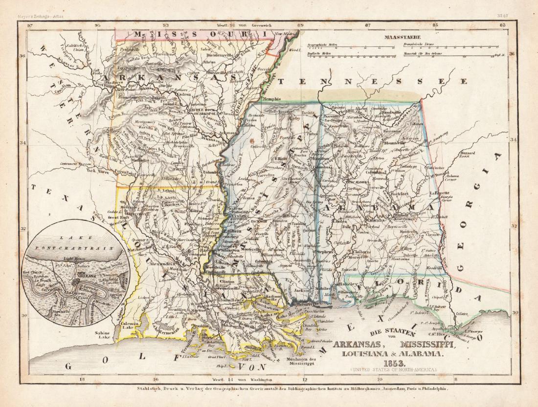 Meyer: Antique Pre-Civil War Map of Deep South, 1853 (1 of 1)