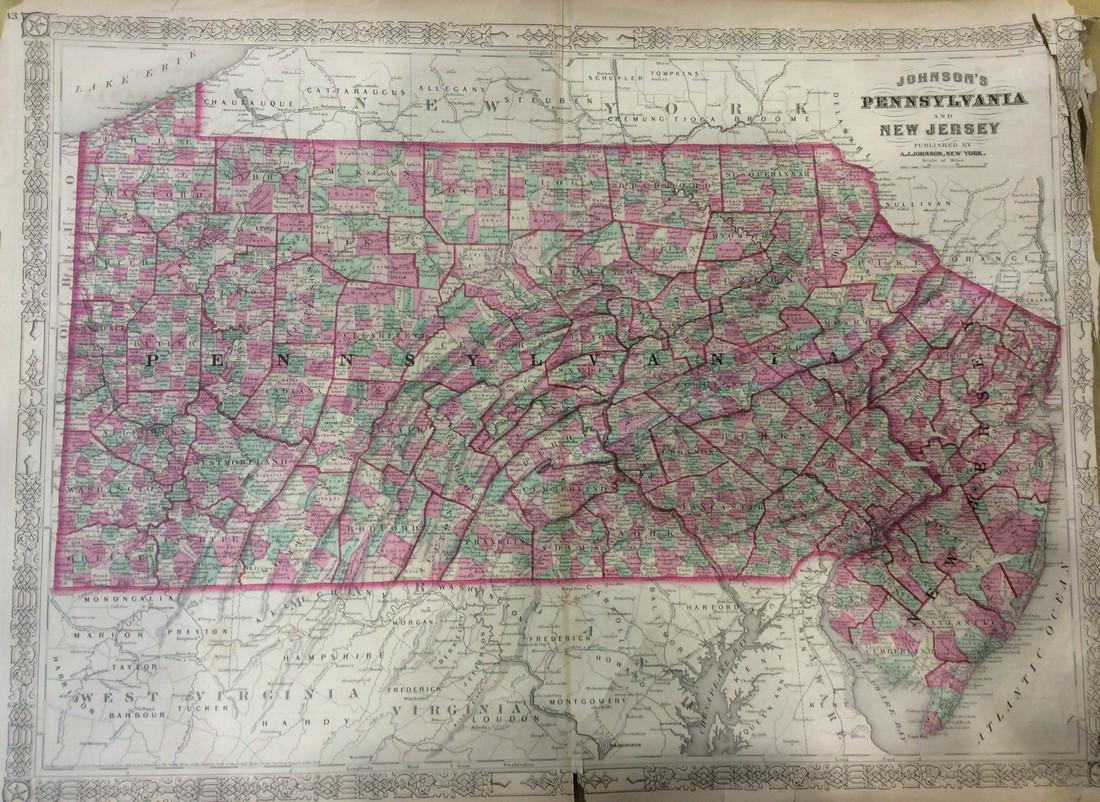 Johnson: Antique Map of Pennsylvania & New Jersey, 1868 (1 of 1)