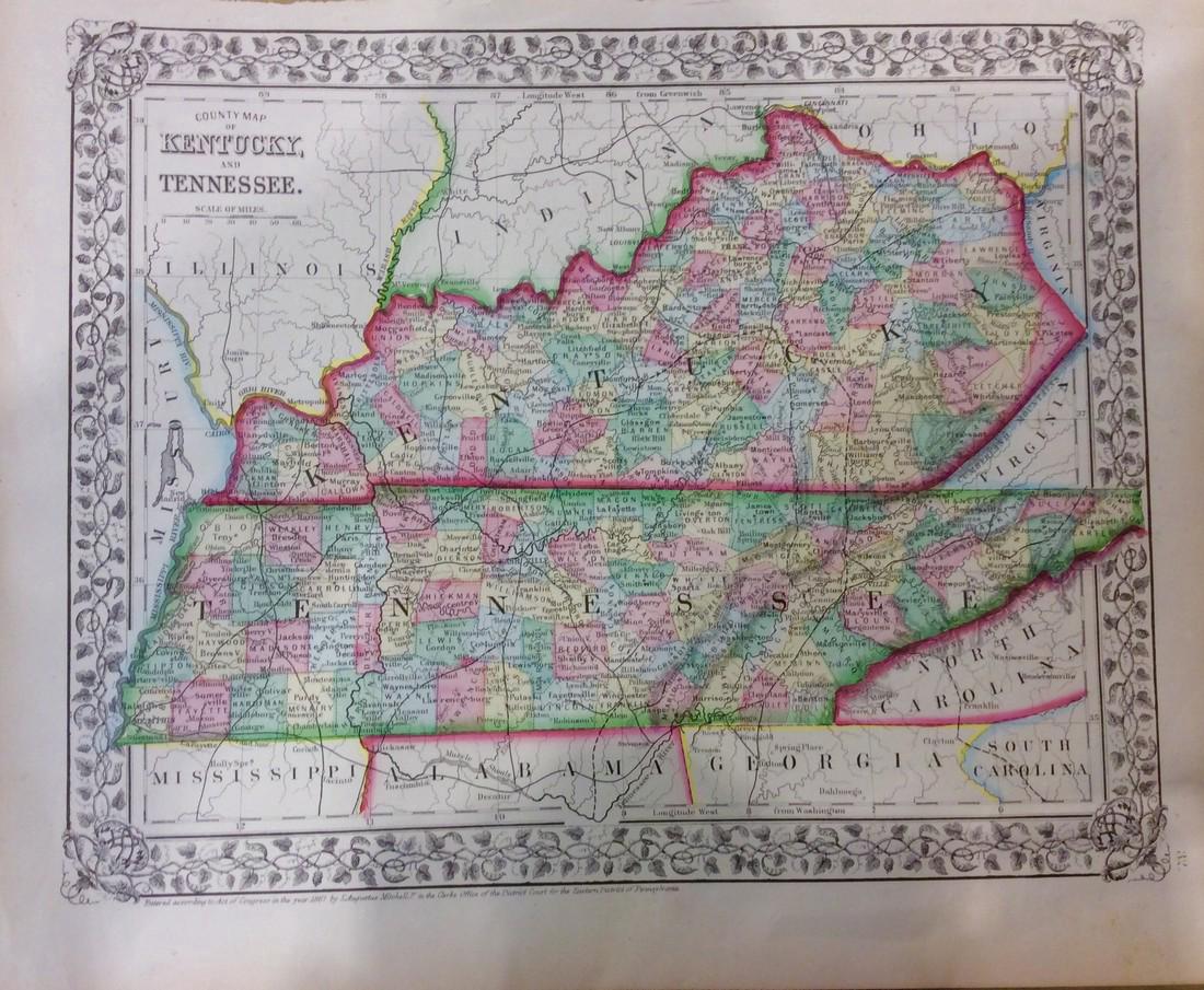 Mitchell: Antique Map of Kentucky & Tennesse, 1869 (1 of 1)