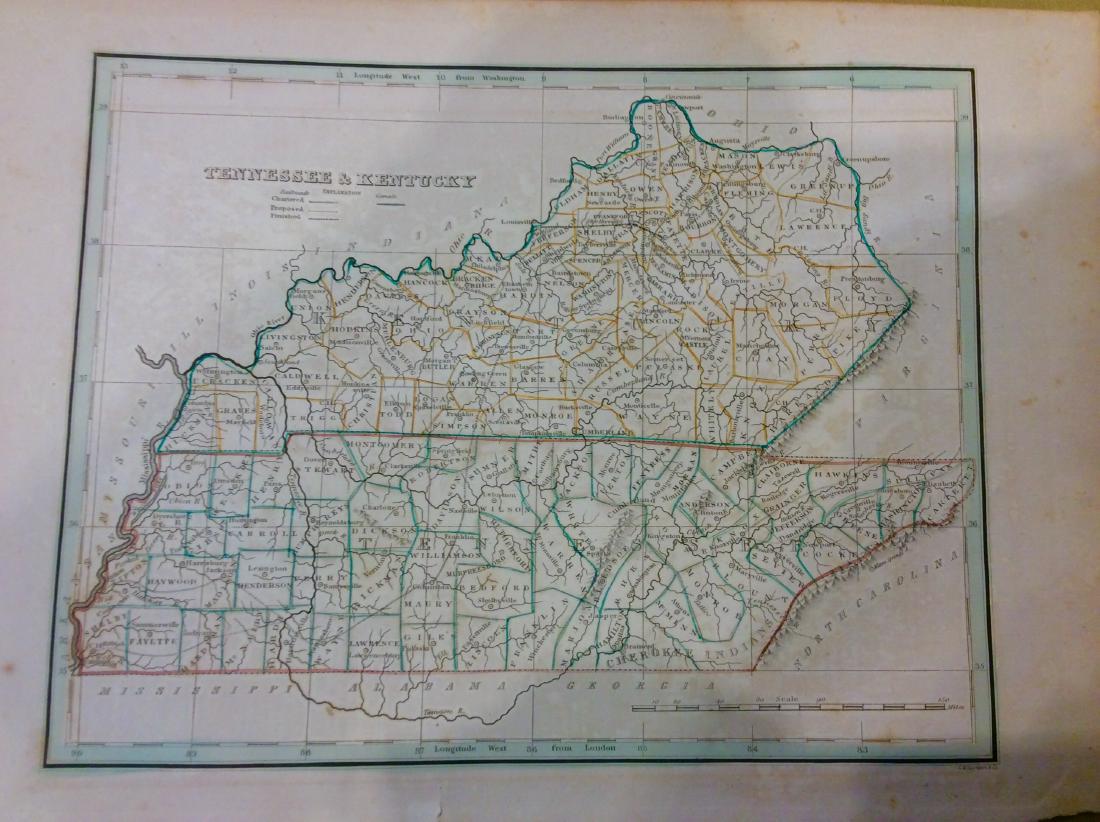 Bradford: Antique Map of Kentucky & Tennesee, 1835: Title/Content of Map: Kentucky & Tennesee by Bradford Date Printed: 1835 Cartographer: T.G. Bradford Material/Medium: Paper Size: 13" x 9 1/2" A Comprehensive Atlas Geographical, Historical & Commerci