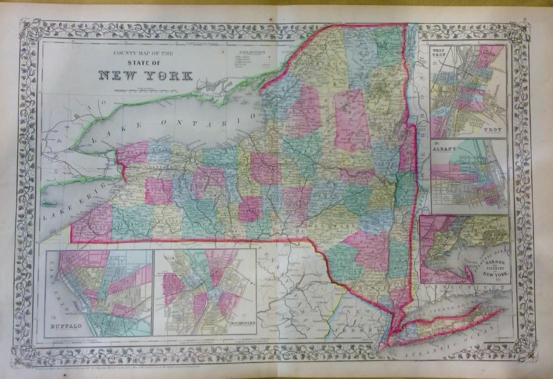 Mitchell: Antique Map of New York State & Cities, 1869 (1 of 1)