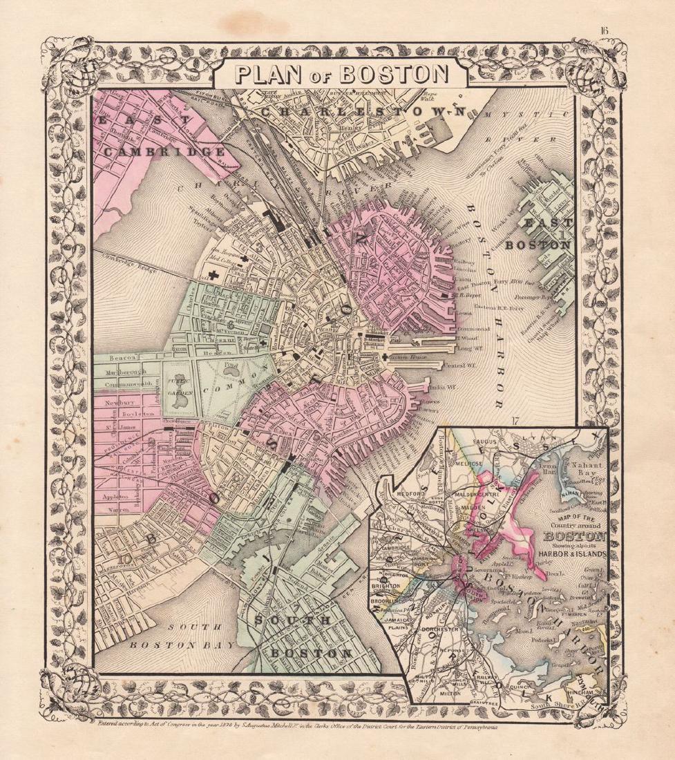 Mitchell: Antique Map, City Plan of Boston, 1870 (1 of 1)