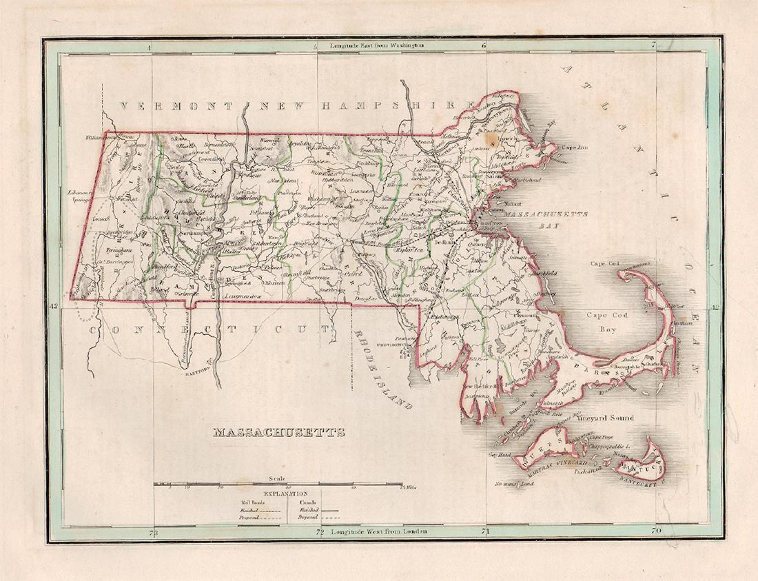 Bradford: Antique Map of Massachusetts, 1835 (1 of 3)