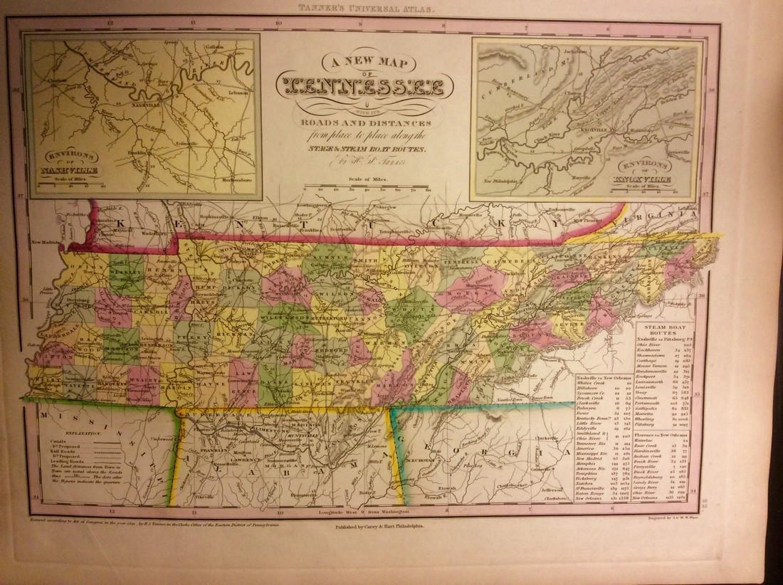 Tanner: Antique Map of Tennessee, 1843 (1 of 1)
