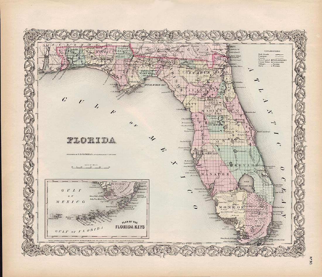 Colton: Antique Map of Florida and Florida Keys, 1855 (1 of 4)