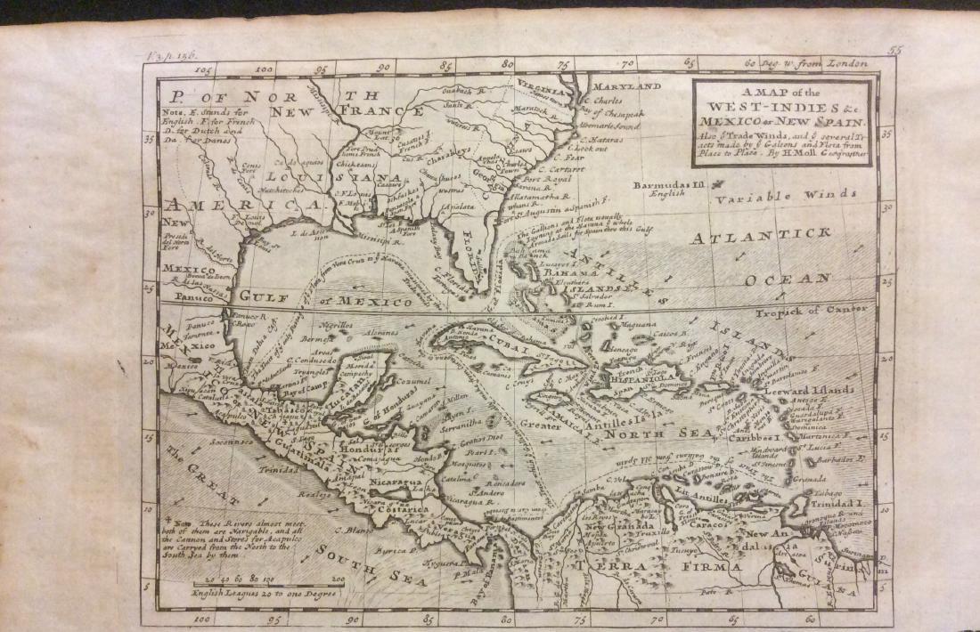 Moll: Antique Map of West Indies Central America, 1746: Title/Content of Map: Southern United States, West Indes Mexico Central America Date Printed: 1746 Cartographer: Thomas Salmon & Herman Moll Material/Medium: Paper Size: 14 1/2" 9 1/2" Copperplate eng