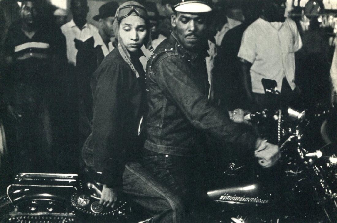 ROBERT FRANK - Motorcyclist, Indianapolis Indiana: Artist: ROBERT FRANK Print Title: Motorcyclist, Indianapolis Indiana Medium: Sheet-fed Gravure Printing Date: 1958 Printed in France Image Size: 7.5 x 5 inches Robert Frank (b. 1924) is an American ph