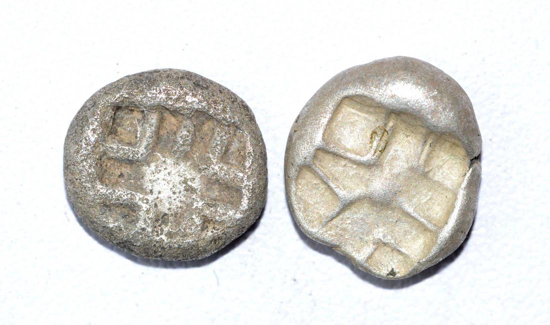 Lot of 2 Greek Archaic Silver Obols - Medusa (1 of 2)