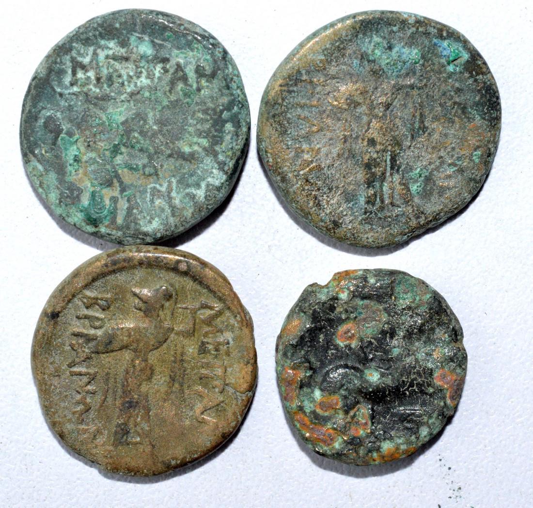 Lot of 4 Ancient Greek Coins for Cleaning (1 of 2)