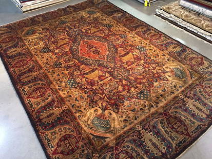 Authentic Persian Kashmar Masterpiece 9.9x13.5 Rug: 9'.9"X13'.5" Beautiful one of a kind Masterpc Authentic Persian Kashmar "ZirKhaki" pattern Semi Antique rug, 100% natural Dyes Wool pile multi colors by weaver, Hand Knotted in Iran, estimated age 35-