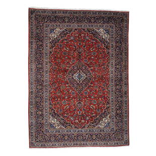 Semi Antique Persian Kashan Hand-Knotted Rug 9.7x13.2: Semi Antique Persian Kashan Full Pile Hand-Knotted Rug This is a truly genuine one-of-a-kind Semi Antique Persian Kashan Full Pile Hand-Knotted Rug. It has been knotted for months and months in the