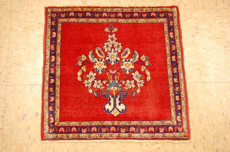 Vase Design Persian Sarouk Rug 1.9x1.9: DETAILED VASE DESIGN PERSIAN SAROUK RUG HIGH KPSI circa mid Century with exact size of 1' 9" x 1' 9" Wool woven on cotton foundation made to last for decades to come, Color's include Ivory, Blue,
