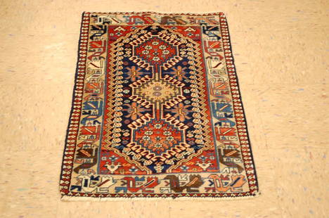 Persian Shiraz Gabbeh Animal Subject Folklore Rug 1.7x3: PERSIAN FOLKLORE DESIGN OF ANIMAL SUBJECTS ANTIQUE PERSIAN SHIRAZ GABBEH KILIM RUG with exact size of 1'7" x 3' natural dyed wool woven on wool foundation with amazing color combinations such as