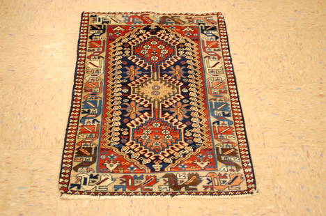 Persian Shiraz Gabbeh Animal Subject Folklore Rug 1.7x3: PERSIAN FOLKLORE DESIGN OF ANIMAL SUBJECTS ANTIQUE PERSIAN SHIRAZ GABBEH KILIM RUG with exact size of 1'7" x 3' natural dyed wool woven on wool foundation with amazing color combinations such as Green