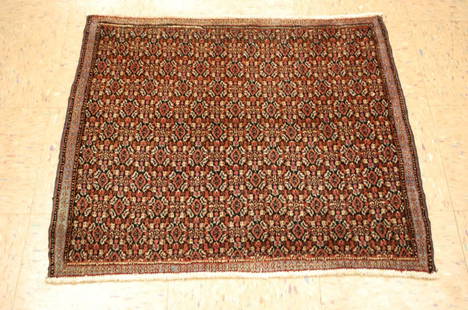 Persian Bijar Rug 2.7x2.9: HIGHLY DETAILED DESIGN FINE PERSIAN BIJAR RUG Circa 1930's with exact size of 2' 7" x 2' 9". Navy field background with Wool woven on cotton foundation Color's include Ivory, Blues, Red, Gold, Greens