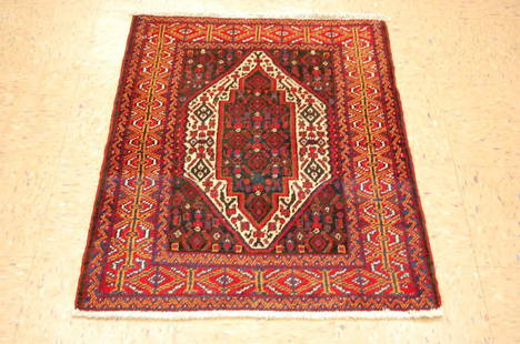 Persian Bijar Tekke Rug 2.4x3.4: DETAILED PERSIAN TURKOMAN TEKKE RUG circa mid Century with exact size of 2' 4" x 3' 4" Woven to last for decades to come, Color's include Ivory, Red, Gold, Green Etc. BIJAR-IRAN wool woven on