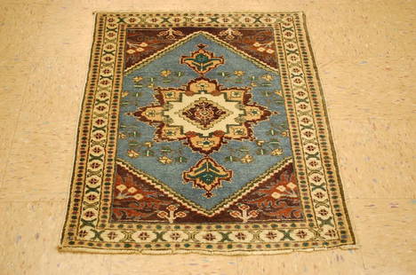 Caucasian Kazak Design Rug 2.5x3.5: CAUCASIAN KAZAK DESIGN CAUCASIAN RUG circa mid Century with exact size of 2' 5" x 3'5" Wool woven on cotton foundation made to last for decades to come, Color's include Ivory, Tan, Red, Gold, Blue