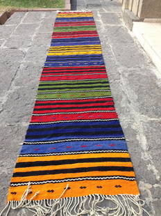 Turkish Vintage Handmade Kilim Runner Rug 14.4x2.5: This is a vintage handmade turkish rug from the 1980s. The size of the rug is 14.4 x 2.5 Feet. Organic dye coloring. Handspun organic wool. Geometric design. Bohemian, oriental and eclectic style.