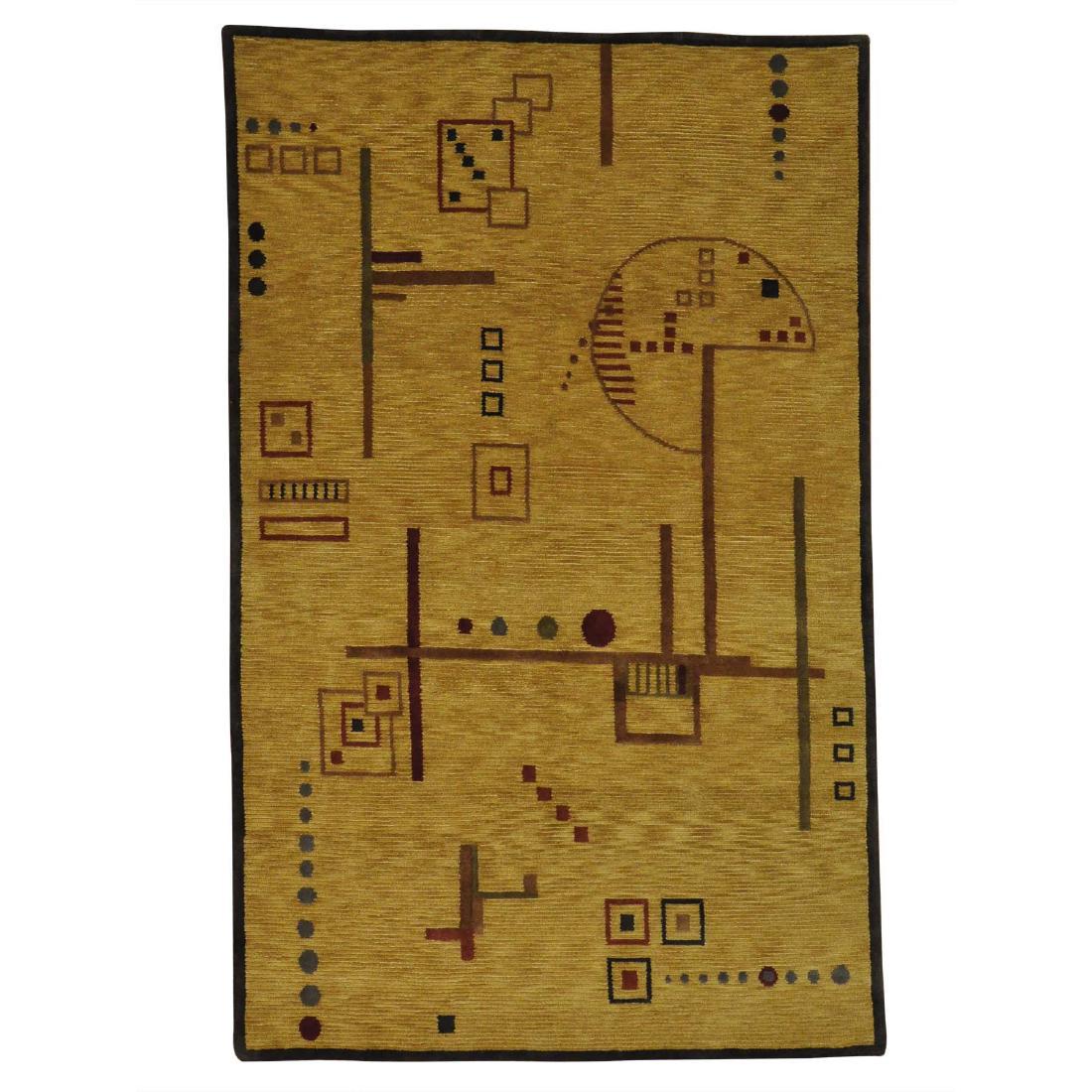 Gold Modern Nepali Wool Hand Knotted Rug 5.3x8.3: Gold Modern Nepali 100 Percent Wool Oriental Rug Hand Knotted Gold Modern Nepali 100 Percent Wool Oriental Rug Hand Knotted NEPAL Exact Size: 5'3" x 8'3" Wool, Cotton Please note that this lot has a c