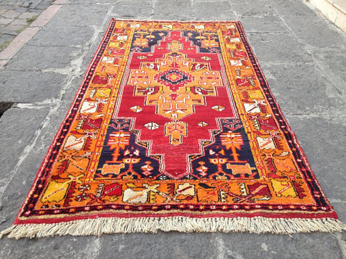 Turkish Vintage Handmade Nomadic Area Rug 7.3x3.8 (1 of 5)