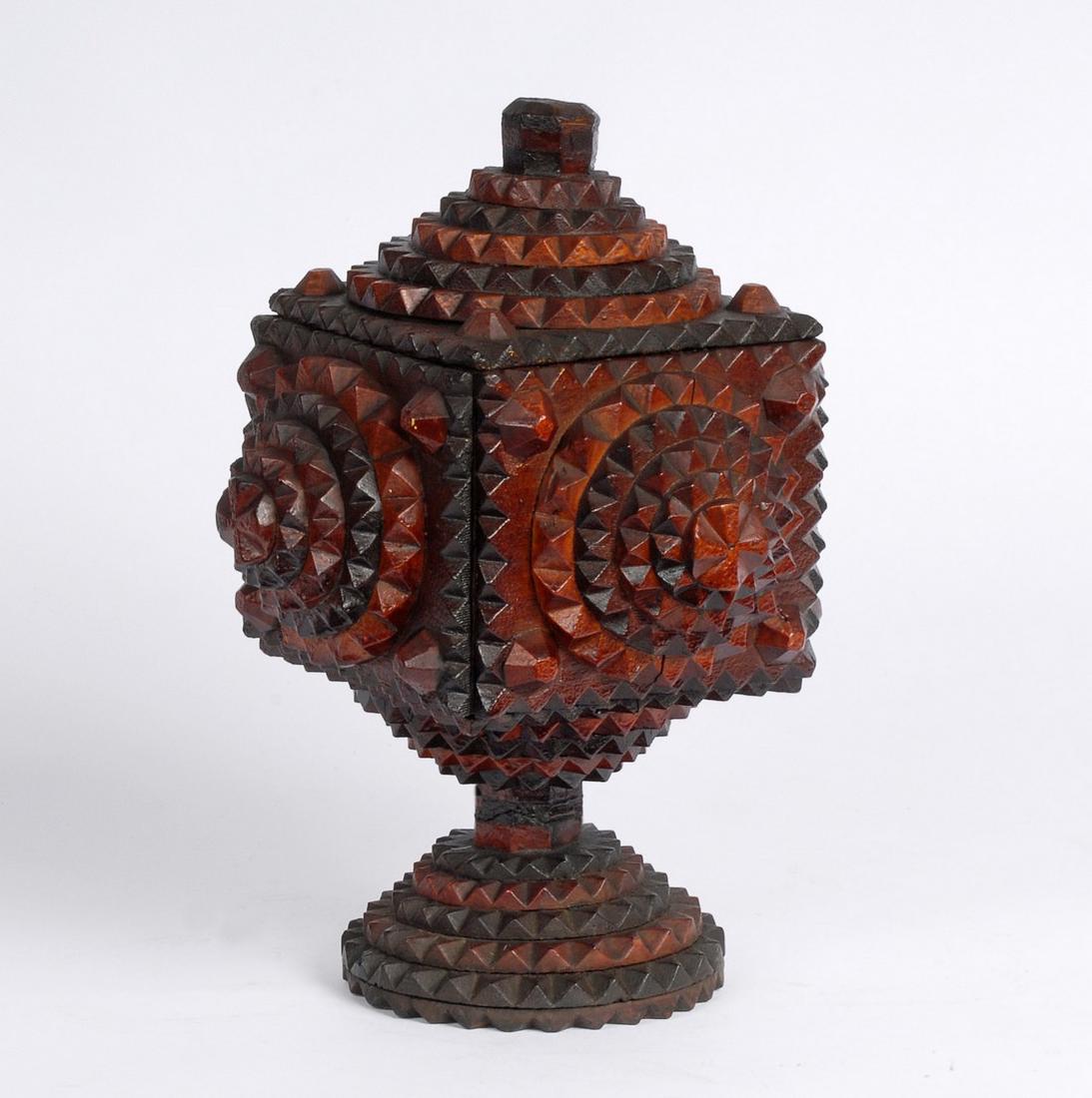 Tramp Art Pedestal Box on Round Base (1 of 5)