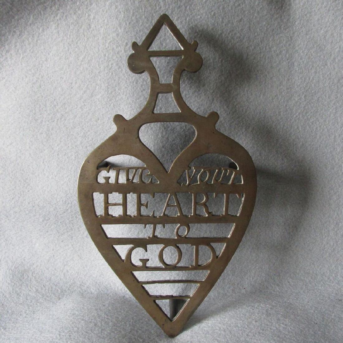 19th C Folk Art Heart Shaped Trivet, Give Yout Heart (1 of 4)