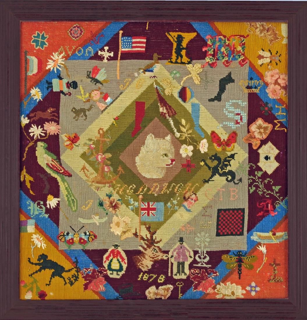 Decorative Black Folk Art Woolwork Picture Dated 1878 (1 of 5)