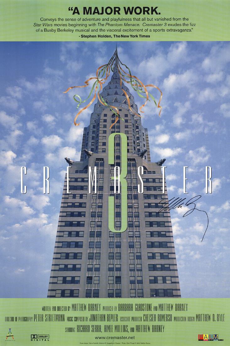 Matthew Barney Signed Offset Lithograph Cremaster 3: Cremaster 3 by Matthew Barney, 2002 Signed Offset Lithograph. Paper size is 40 x 27 inches, with an image size of 40 x 27 inches. The Offset Lithograph is from an unknown edition size. and is not fram