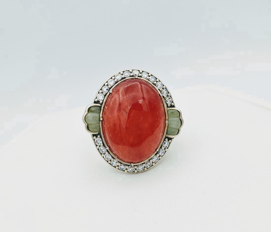 Sterling Silver Carnelian Jade CZ Ring, .66ctw (1 of 6)
