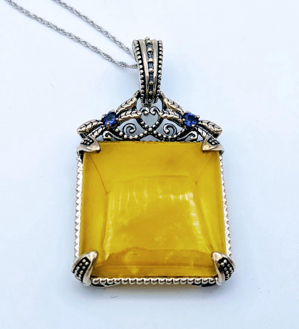 Sterling Silver Yellow Jade Amethyst Dragonfly Necklace (1 of 4)