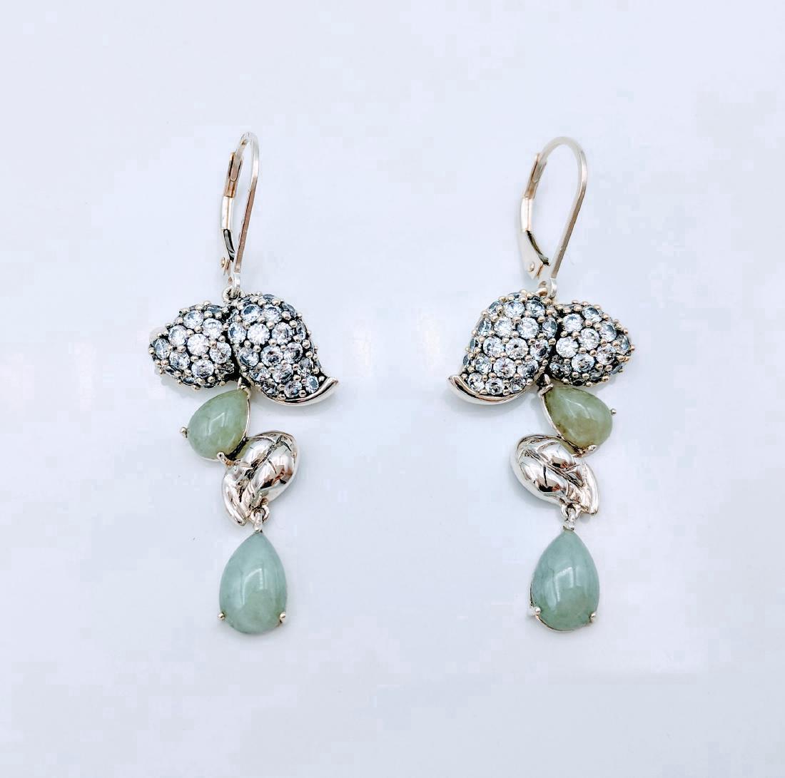 Sterling Silver Jade CZ Leaves Earrings, 1.17ctw (1 of 5)