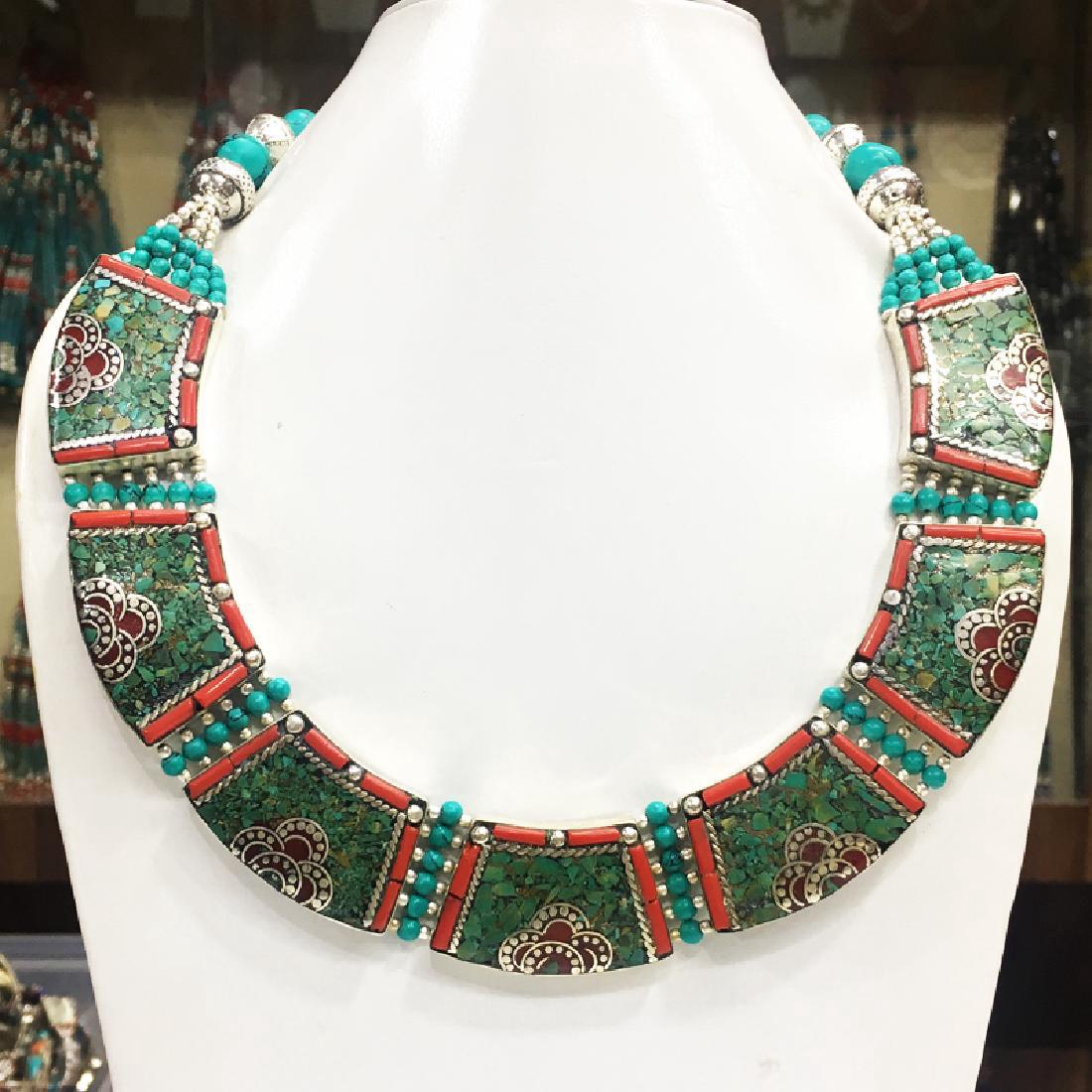 Tibetan Silver Turquoise Coral Necklace: Item: Nepalese Tibetan Silver Tibetan Women's Necklace Origin: Tibetan Handmade Metal: Tibetan Silver Gemstones: Turquoise & Coral Size (inches): 1-19 Please note that this lot has a confidential rese