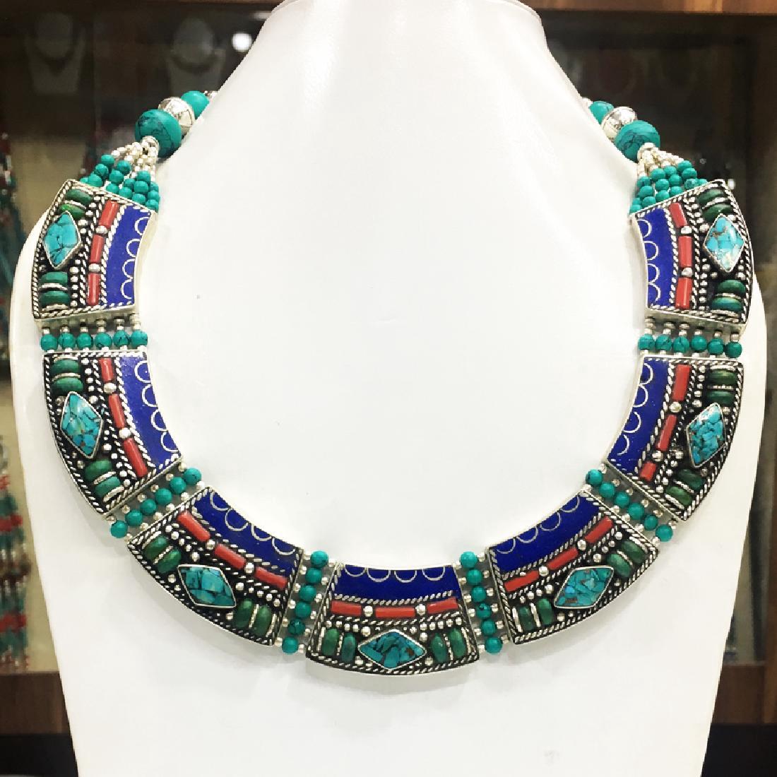 Tibetan Silver Turquoise & Red Coral Necklace (1 of 1)