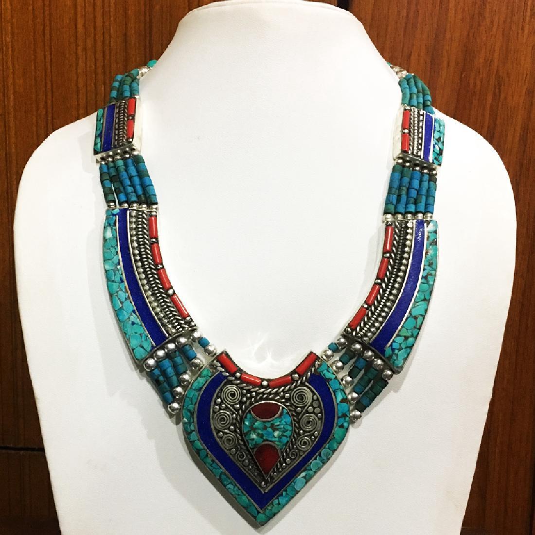 Tibetan Silver Lapis & Coral Necklace (1 of 1)