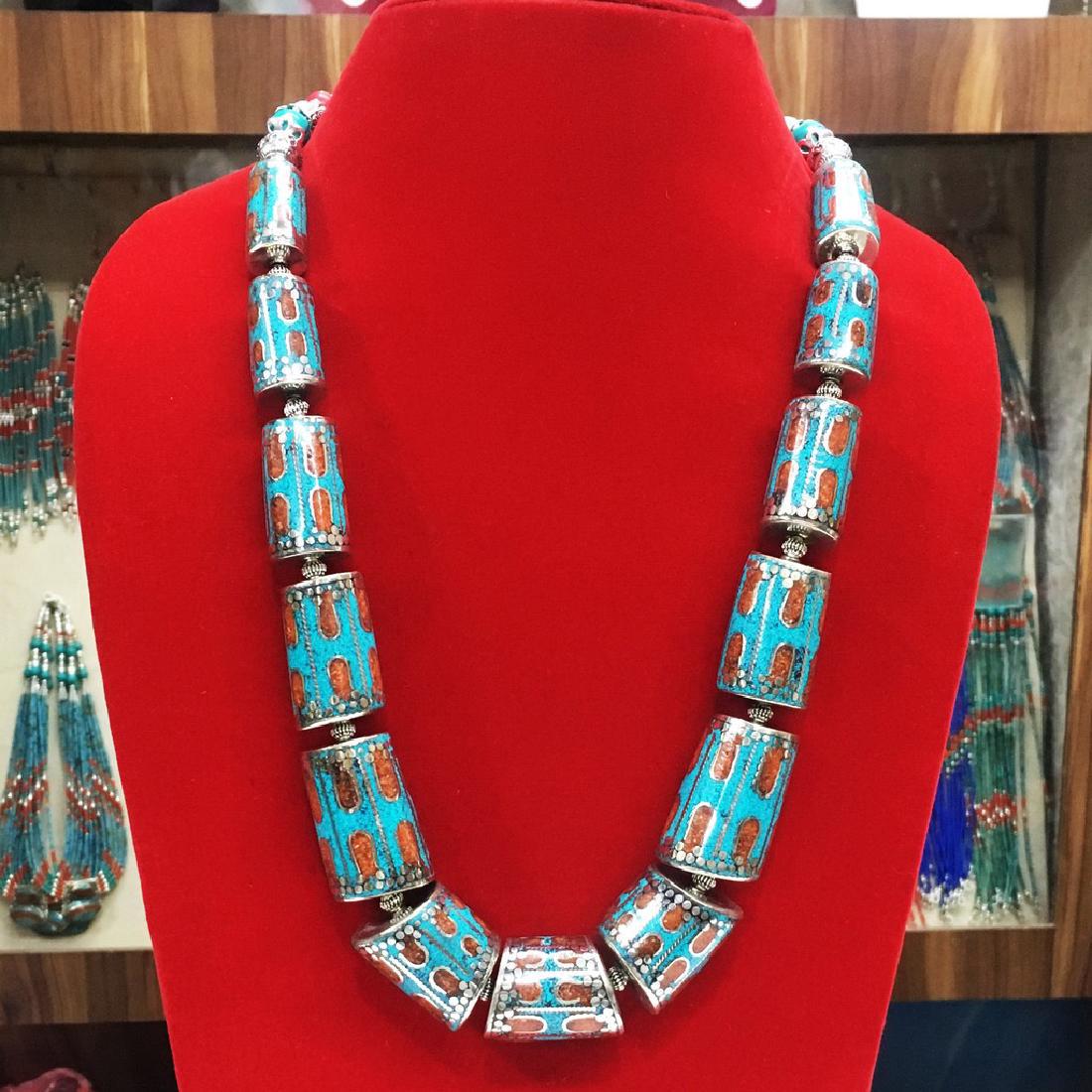 Tibetan Silver Handmade Turquoise Coral Necklace (1 of 1)