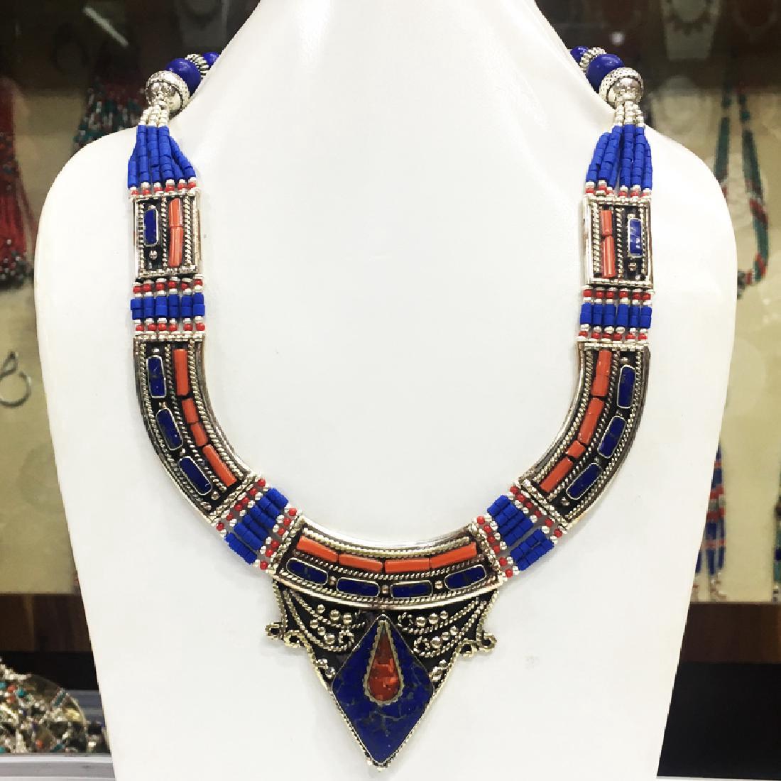 Tibetan Silver Coral & Lapis Tribal Ethnic Necklace (1 of 1)